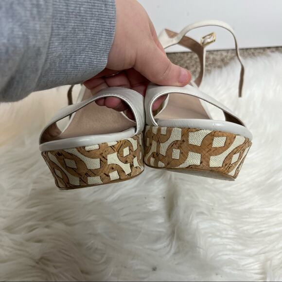 Anthropologie White Leather Open Toe Platform Wedges Size 9 - Picture 4 of 6